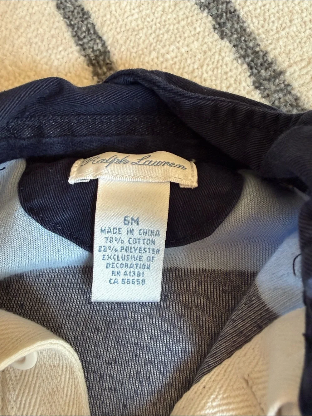 Ralph Lauren Light Blue & Navy Striped Footed One-Piece